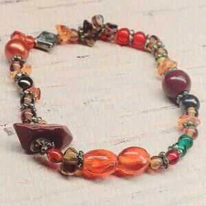 Earthy Color Glass Stone Bead Stacking Stretch Bracelet